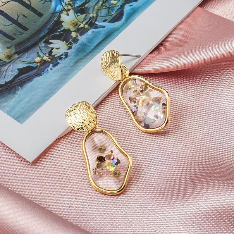 New Fashion Round Dangle Drop Korean Earrings For Women In Geometric Round Heart Gold Earring Wedding Elegant Style