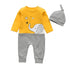 Newborn Baby Boys Romper Clothes Cotton Cute Cartoon Print Long Sleeve Jumpsuit Hat 2 Pcs