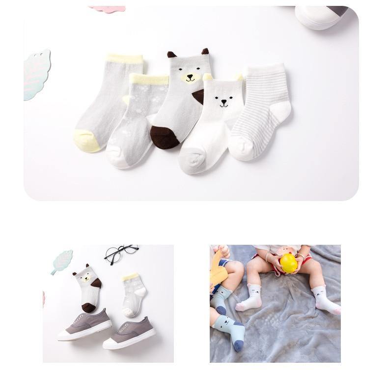 Luxury Modern 5pair Socks Set Kids Soft Cotton Socks Baby Cute Cartoon Warm Dots Fashion Sport Socks For Firls and Boys Kids