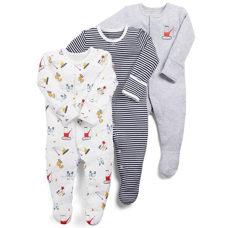 3Pcs Baby unisex Rompers  Long Sleeve Sleep suit Cartoon Jumpsuit Baby Pajamas Stes For Kids Between 0-12Months