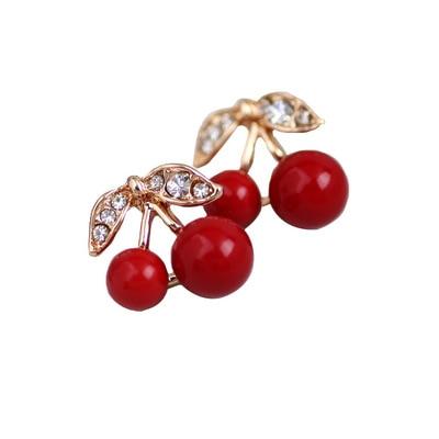 Unique Fashion Red Cherry Gold Drop Earring and Sweet Fruit Long Crystal Earrings for Women and Girls In Modern Jewelry Style