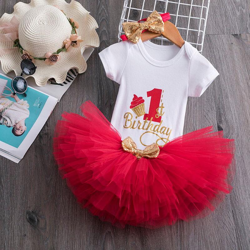 Luxury Modern Baby Girl First 1st Birthday Party Dress Cute Pink Tutu Cake Outfits For Birthday Party with Big Bow And Unicorn Design