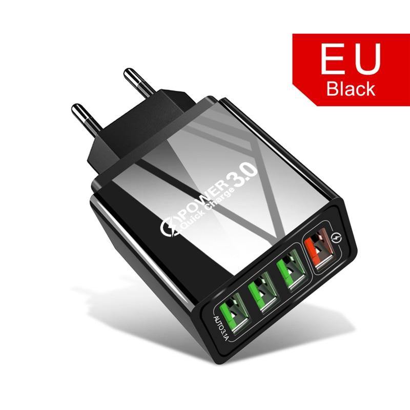 Modern Black 48W Quick Charger 3.0 USB Charge Plug Wall Mobile Phone Charger Adapter Fast Charging