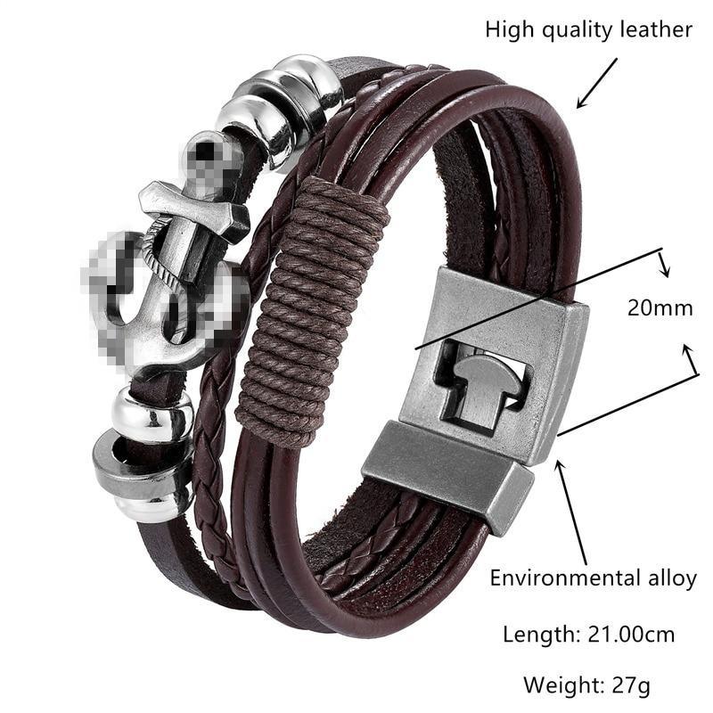 Trendy Modern Jewelry Leather Bracelet Men Braided Multilayer Anchor Bracelets Ladies Rope Chain for Male Jewelry Classic Style