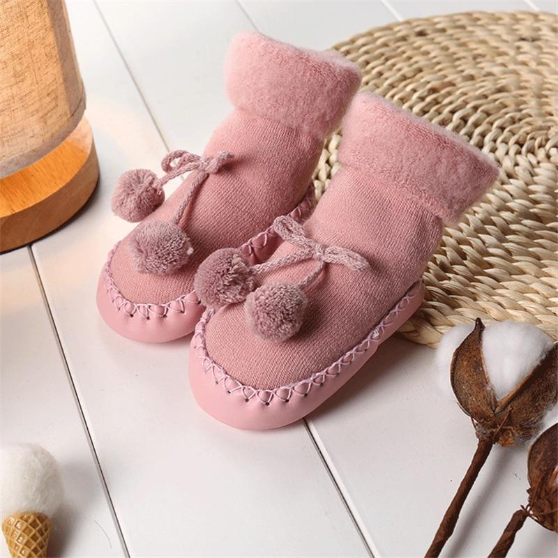 Warm Baby Shoes Newborn Autumn Winter Children Anti Slip Soft Solid Thicken Comfortable Butterfly Knot Shoes For Boys And Girls