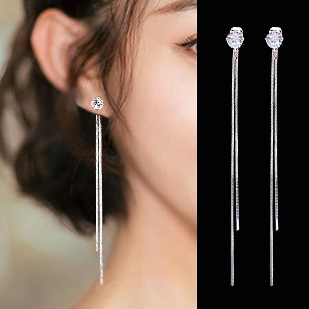 New Luxury Long Crystal Tassel In Gold Color Dangle Earrings For Women