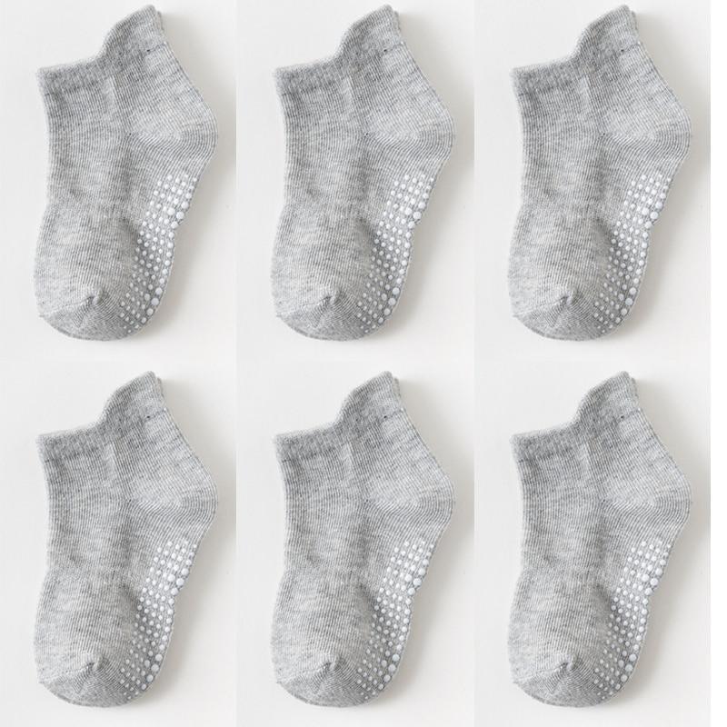 6 Pairs Cotton Children's Anti-slip Low Cut Floor Socks With Rubber Grips For Boys And Girls