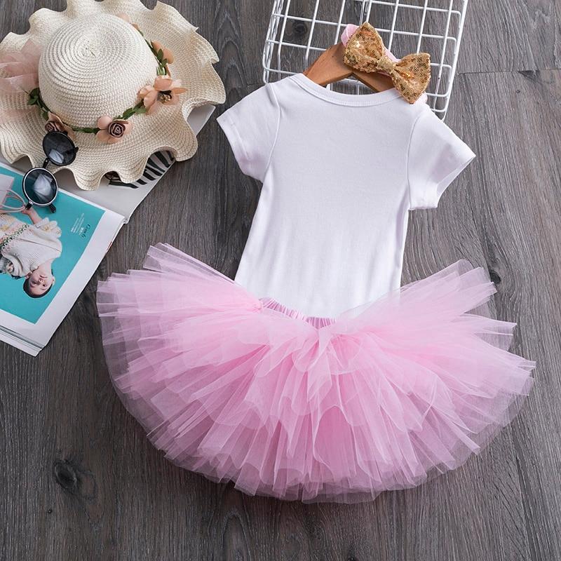 Luxury Modern Baby Girl First 1st Birthday Party Dress Cute Pink Tutu Cake Outfits For Birthday Party with Big Bow And Unicorn Design