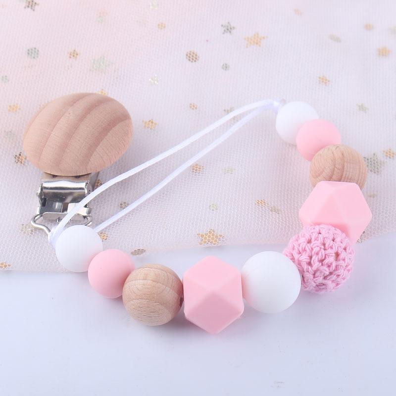 Modern Handmade Chain Wooden Holder For Pacifier Clips Leash Strap Nipple Holder For Infant Feeding For Baby