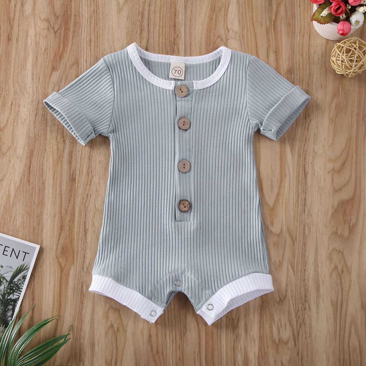 Infant Baby Boys Girls Clothes Ribbed Solid Romper Jumpsuit In Retro Deisgn For Kids