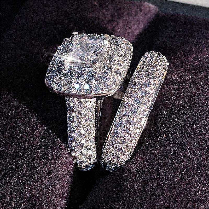 Trendy Luxury 925 Sterling Silver Wedding Ring Set for bridal Girls Women Ladies Made For Couple Pair In Shiny Jewelry Design