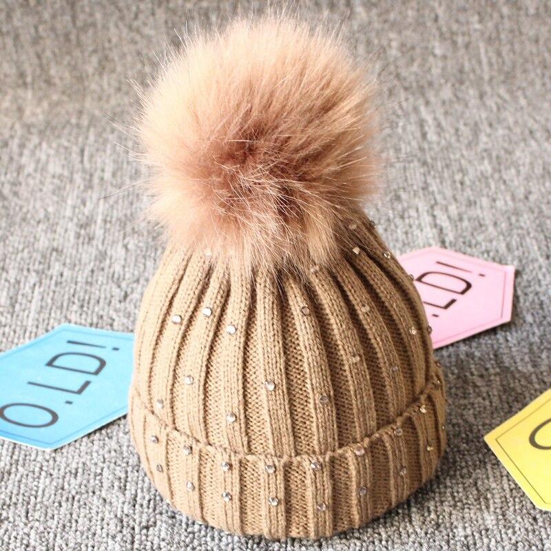 Fashion TrendBaby Girls Lovely Winter Warm Fur kintted Pompom Beanies Cap For Winter In Elegant Style