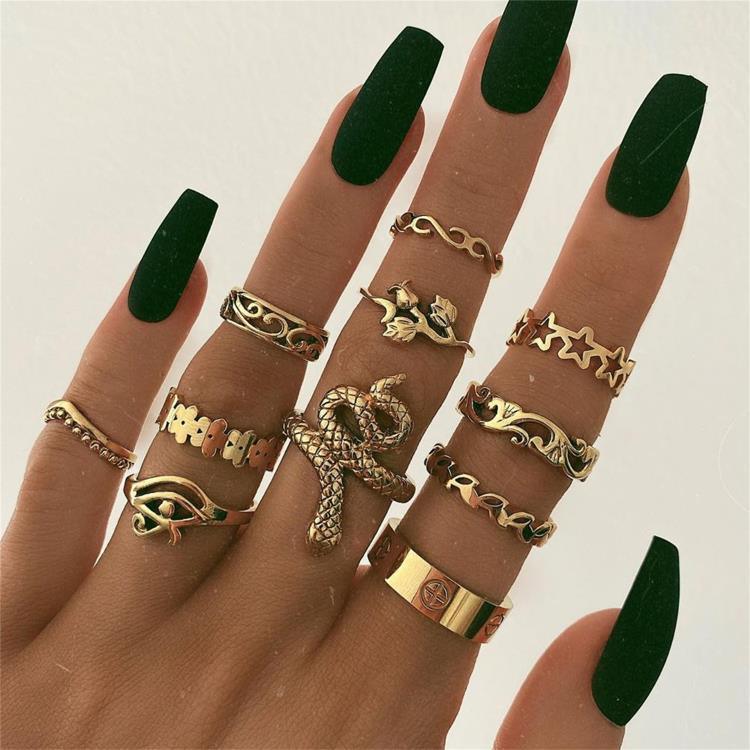 Boho Vintage Gold Star Knuckle Rings For Women BOHO Crystal Star Crescent Geometric Female Finger Rings Set Jewelry