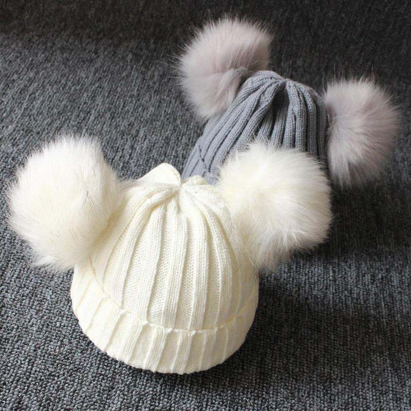 Cute Baby Hat & Scarf Set Pompom Infant Baby Girl Winter Hat For Kids Warm Knitted for Girls