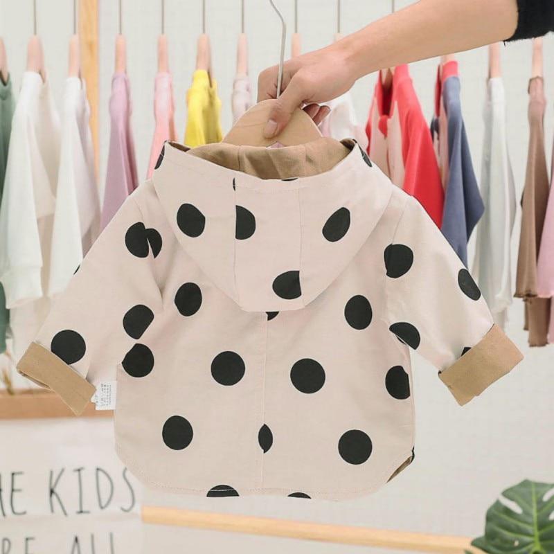 Modern Elegant Cute Dot Print Comfort Slim Cotton  Button Hooded Warm Coat  for Newborn Baby Girls With Two Face