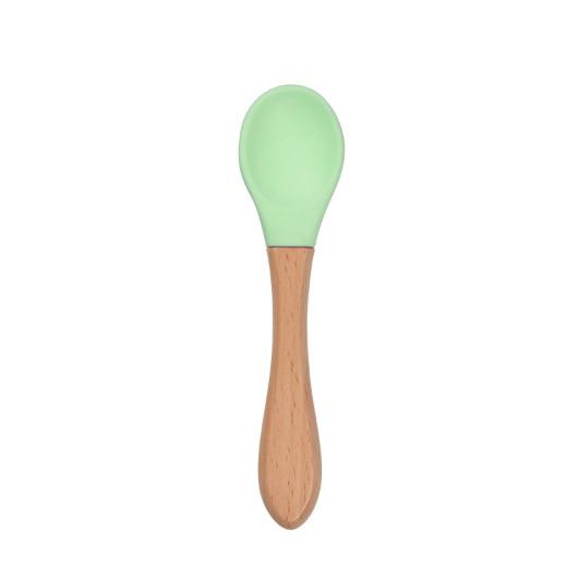 2PCS  Bamboo Training Spoons Organic Soft Baby Feeding Silicone Tip Spoon Scoop Easy Grip Handle Toddlers Infant Gifts For Parents And Baby Boys Or Girls