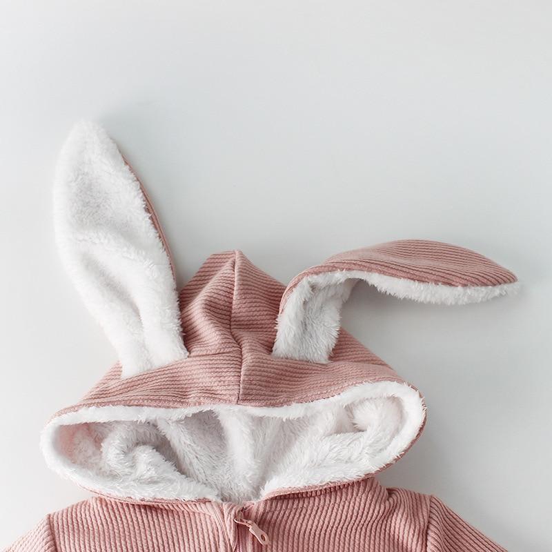 Winter Baby Rompers Newborn Boys Girls Clothes Rabbit Ear Hooded Jumpsuit infant In Luxury Rabbit Design