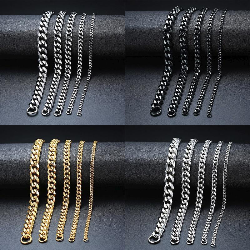 Luxury Popular Mens Simple 3-11mm Stainless Steel Curb Cuban Link Chain Bracelets for Women and Men Unisex Wrist Jewelry Brecelet