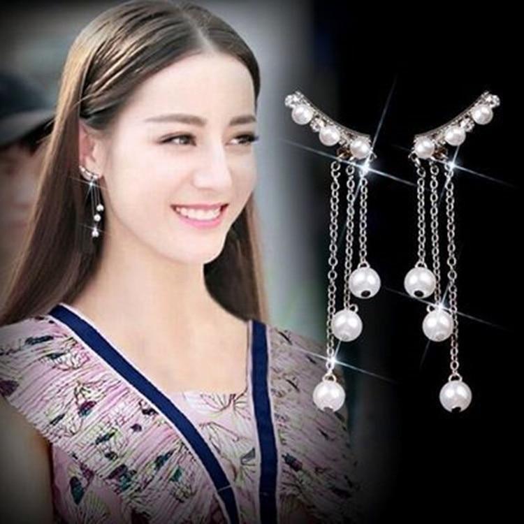 New Luxury Long Crystal Tassel In Gold Color Dangle Earrings For Women