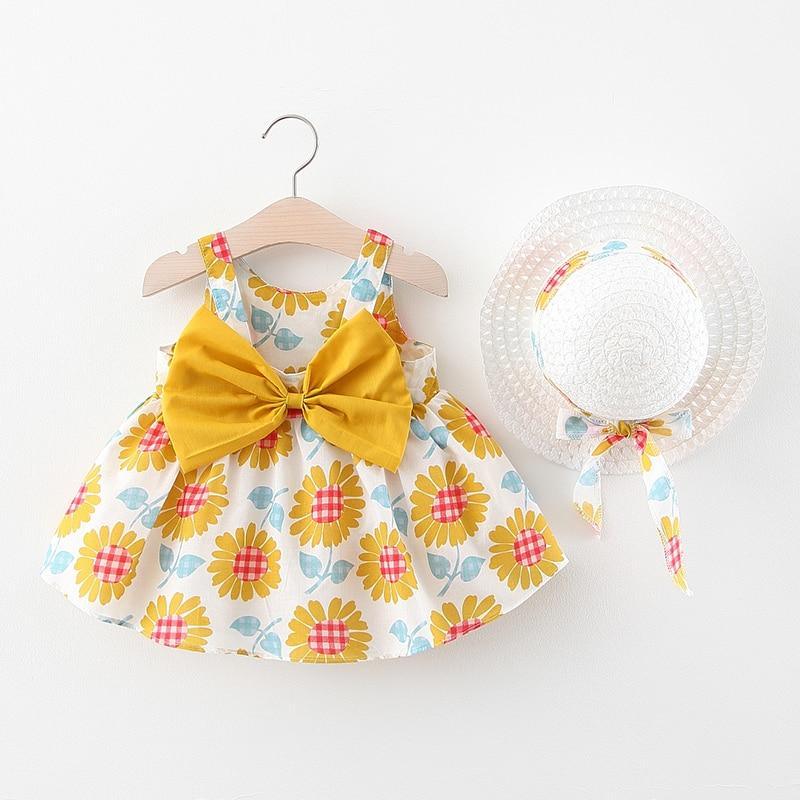 Modern Girl Summer New Baby Dress + Hat Baby Girl Outfits Dress for Princess Birthday Party Dress