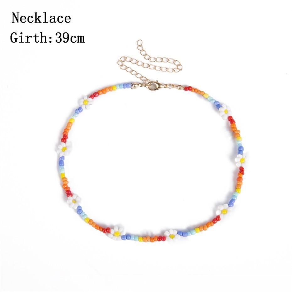 Bohemian Colorful Seed Bead Flower Choker Necklace Statement Short Collar  Chain Necklace for Women Jewelry