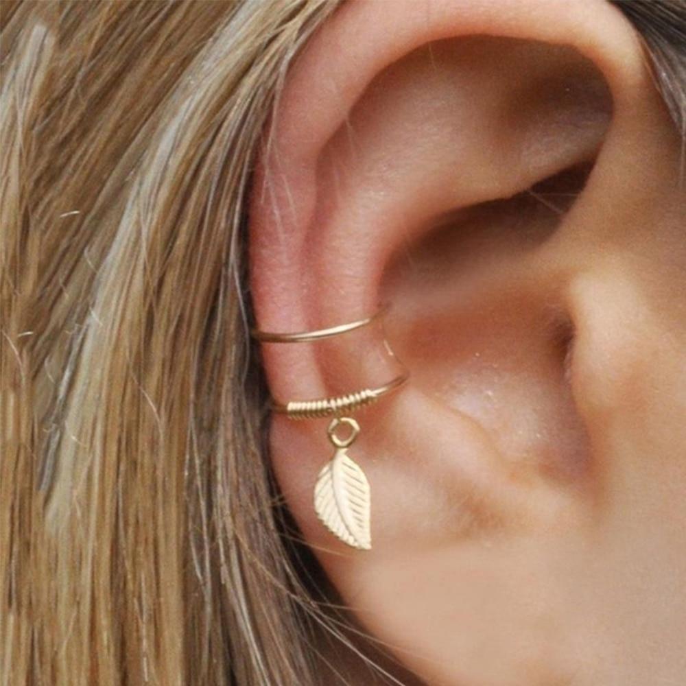 Luxury Gold Leaves Non-Piercing Ear Clips Fake Cartilage Earring  For Women and Men