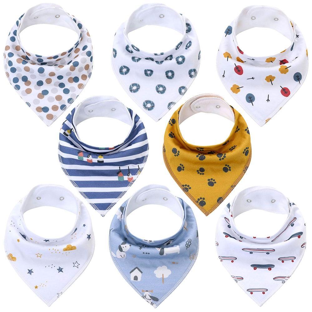 8PCS/SET Pack Baby Bandana Organic Absorbent Soft Cotton Drool Bibsfor Teething And Feeding Bib For Baby and Kids Feeding