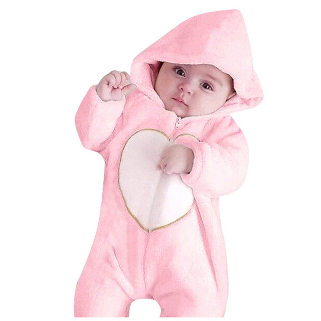 New Trend Cozy Warm Winter Newborn Zipper Heart Fleece Climbing Hooded Romper Baby Suit Outwear Jumpsuit For Baby Boys And Girls