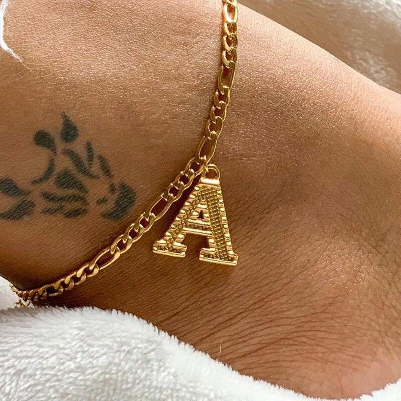 Luxury Anklets Letter Bracelets For Women Stainless Steel Alphabet Ankle Bracelet  Gold Chain Foot Jewellry