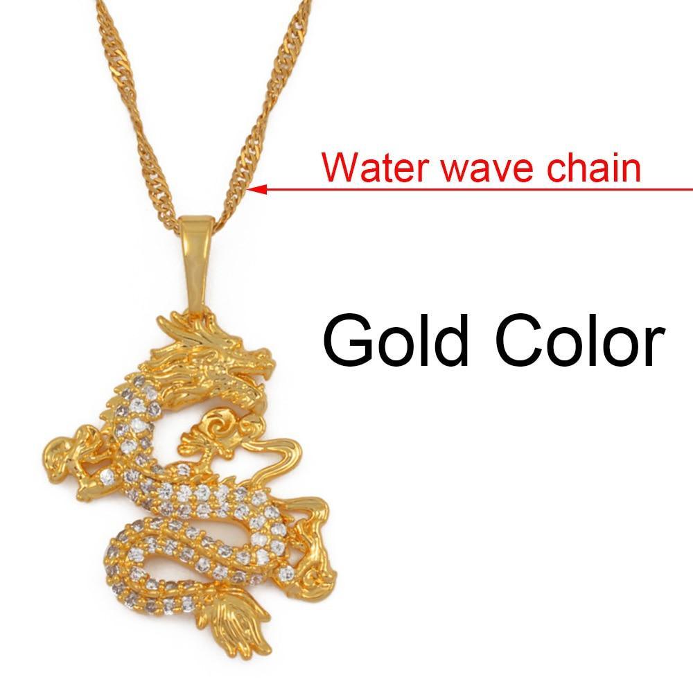 Cool CZ Dragon Pendant Luxury Necklaces For Women And Men Gold Color Jewelry Elegant Cubic Zircon Mascot Ornaments Lucky Symbol Gifts