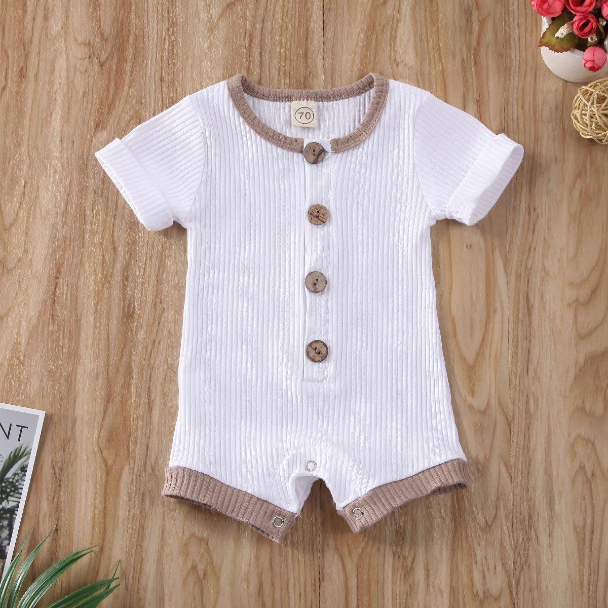 Infant Baby Boys Girls Clothes Ribbed Solid Romper Jumpsuit In Retro Deisgn For Kids