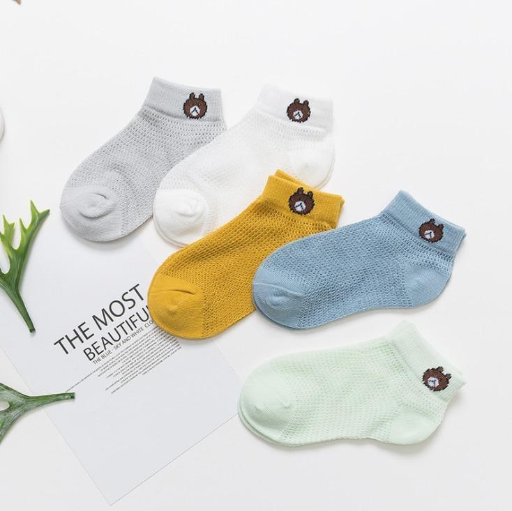 5 Pairs Cute Summer Breathable Mesh Cotton Infant Baby Socks For Newborn Boys And Girls