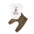 Summer Newborn Baby Clothes Cartoon Print Short Sleeve Romper Tops Long Pants Outfits