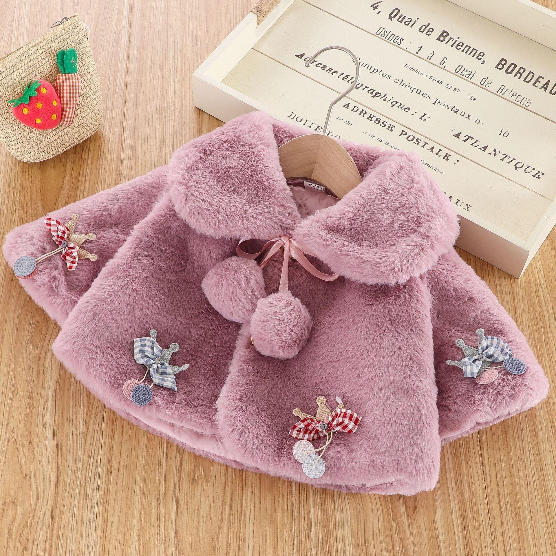 New Luxury Baby Warm Cute Princess Fur Cloak  Jacket For Baby Girls In Elegant Winter Design