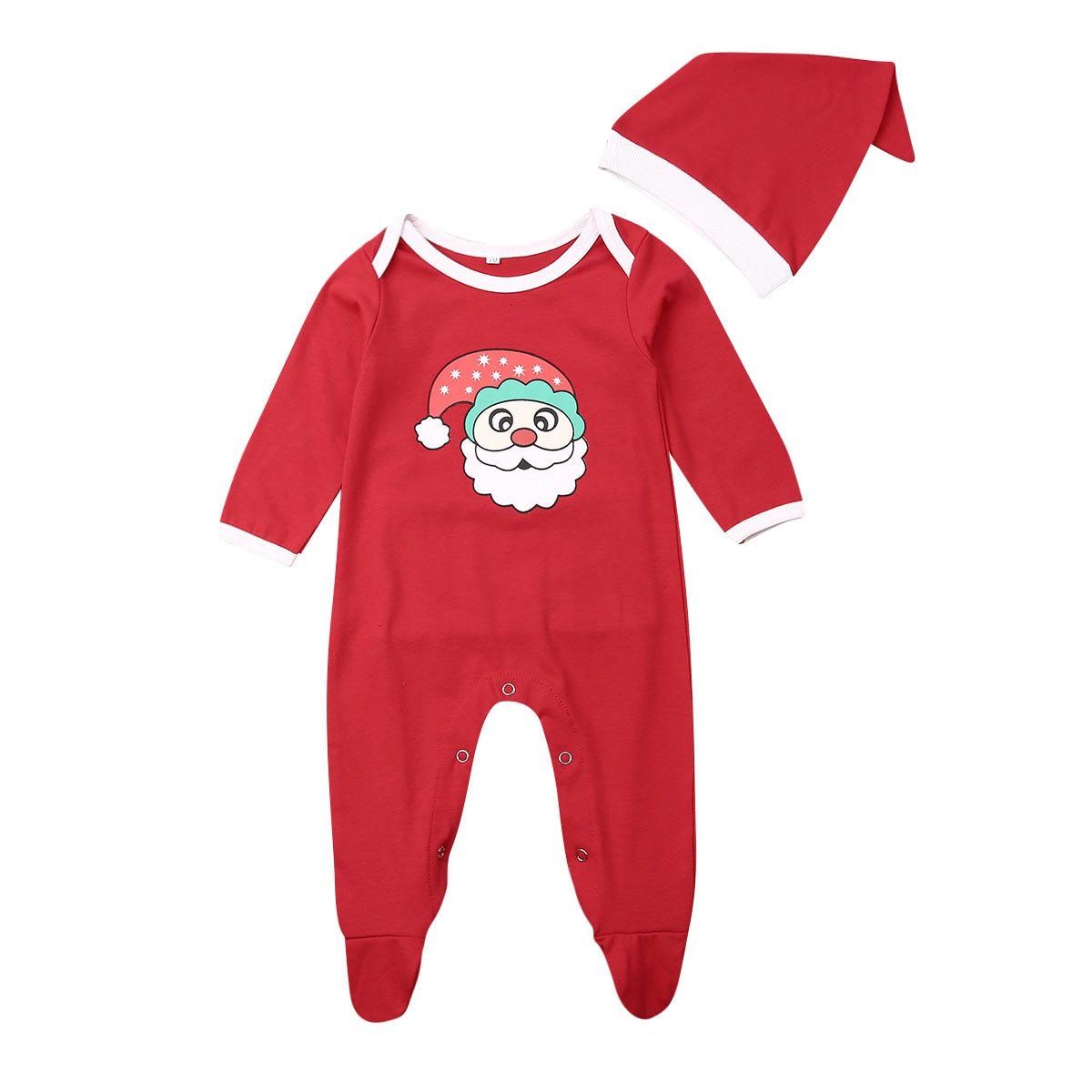 Newborn Girl Boy Autumn Santa Claus Long Sleeve Dot Bandage  Romper Jumpsuit Hat For Christmas Made For Girls and Boys