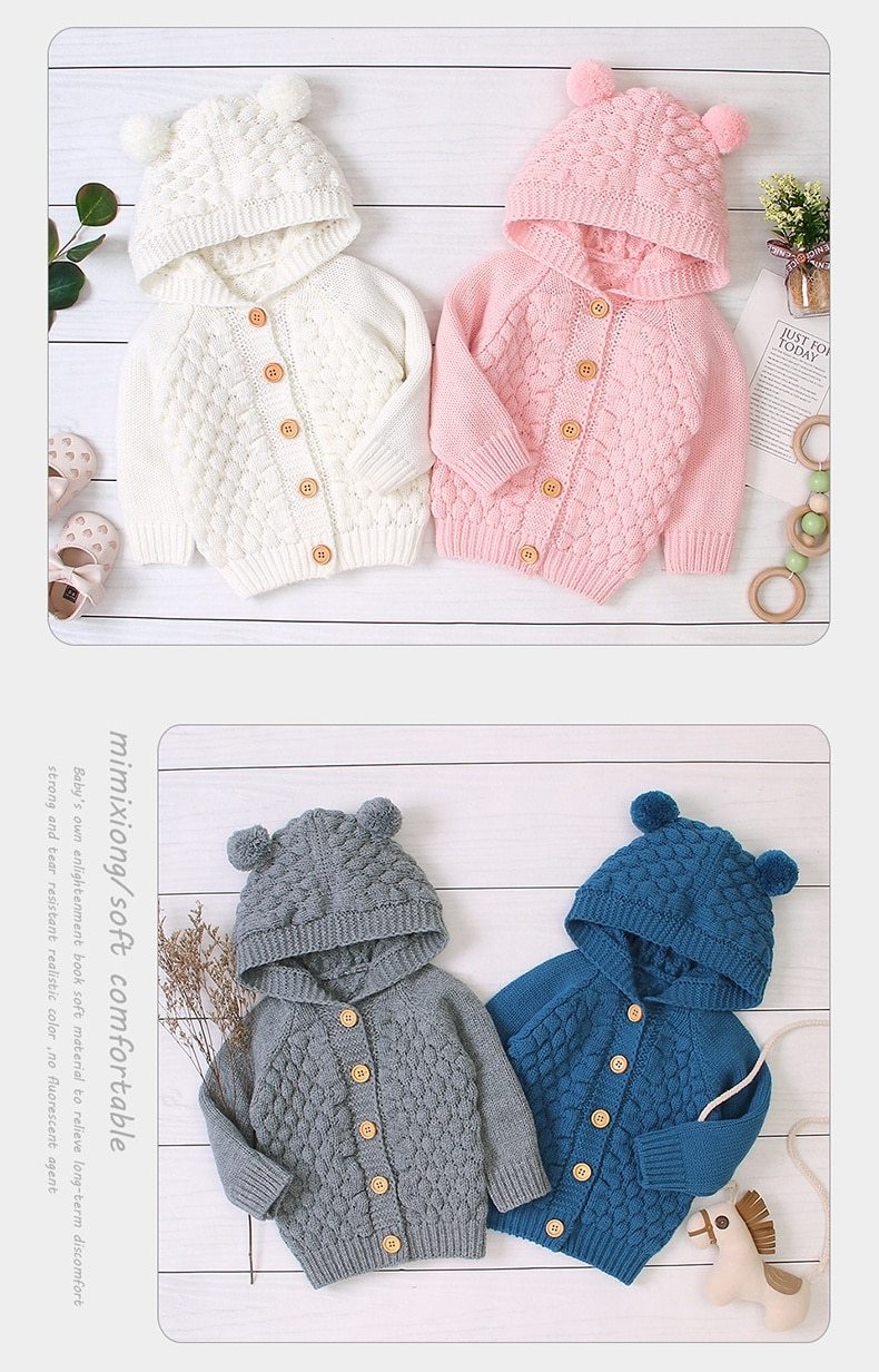 Autumn Infant Hooded Knitting Outwear coat / Jacket For Newborn Baby Boys GirlIn Modern New Elegant Design