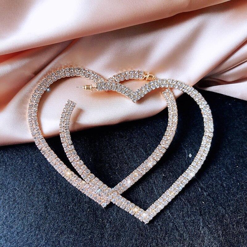 Luxury Diamond Shiny Big Heart Crystal Hoop Earrings for Women Rhinestones Earrings In New Jewelry Gifts Design