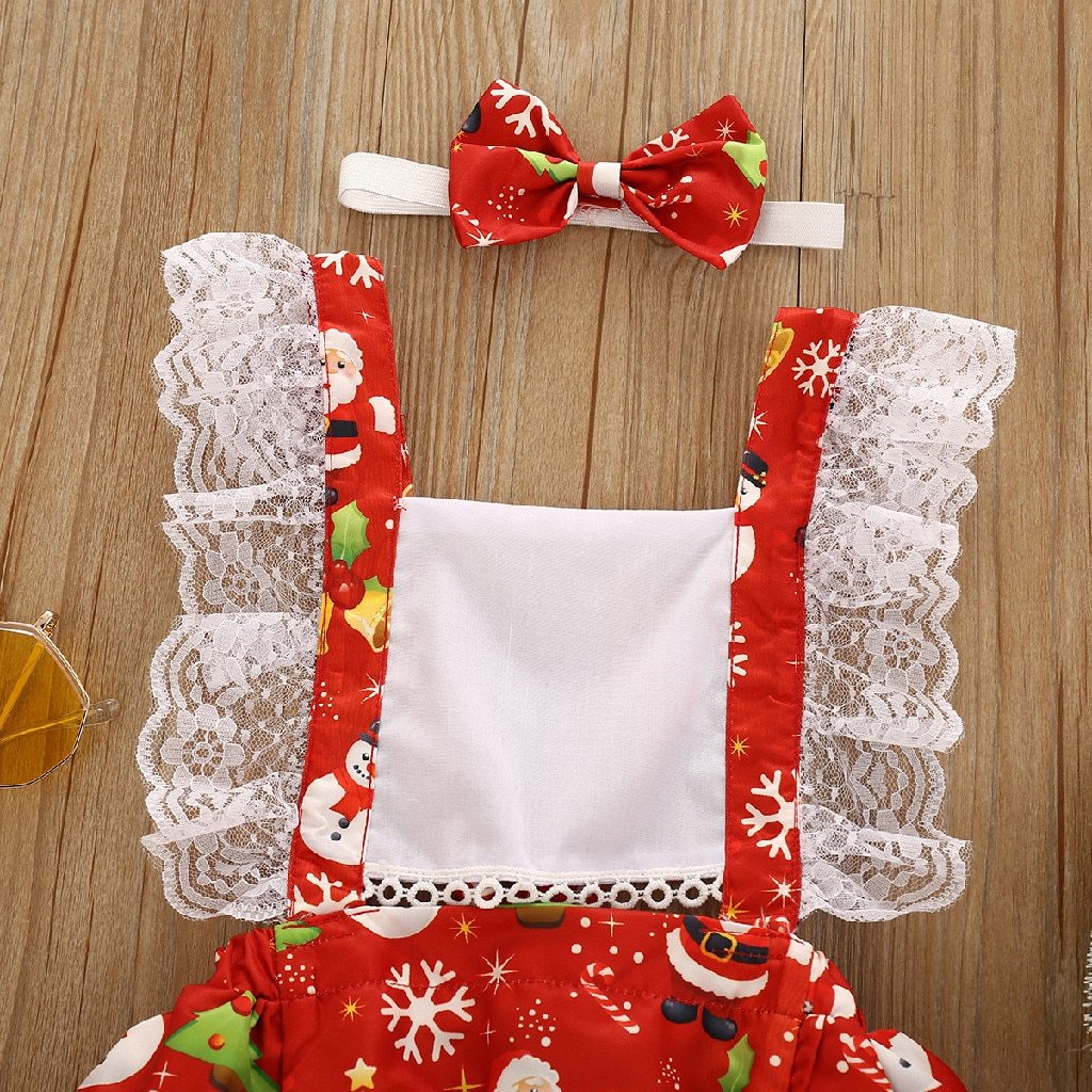 New Christmas Princess Set Newborn Baby Girls  Suspender Dress Romper Bodysuit And Hairband Set