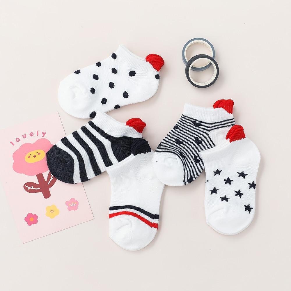 5 Pairs Cotton Mesh Cute Lovely Short Baby White Comfortable Sock With Red Heart For Girls And Boys