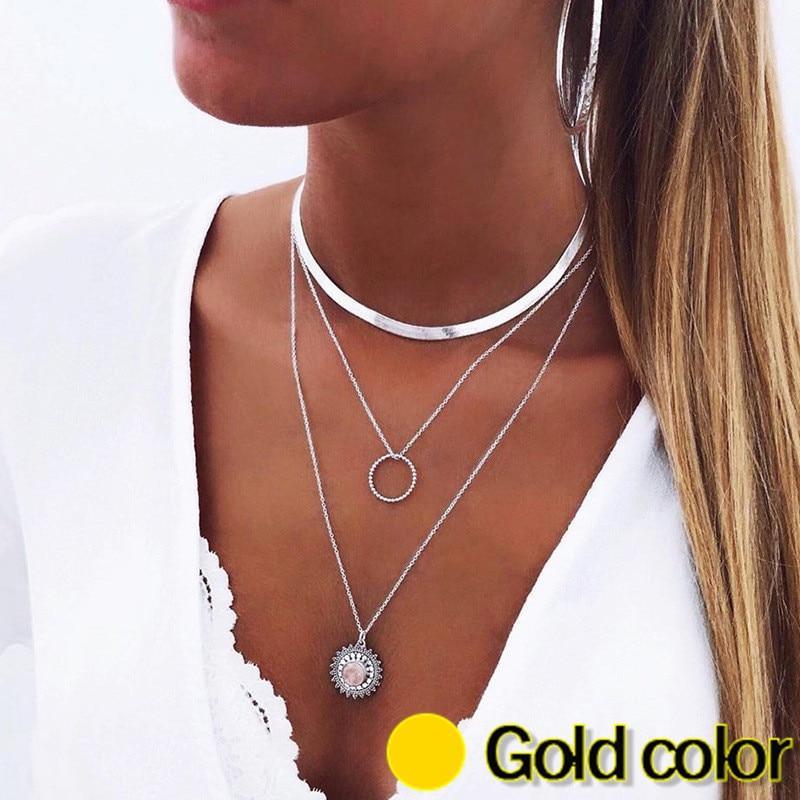 Multilayer Necklaces For Women Jewelry Gold Colors  Trendy High Quality Metals Geometric