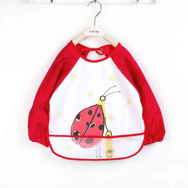 Cute Cartoon Print Baby Waterproof Long Sleeve Apron Children Feeding Smock Bib Baby Accessories