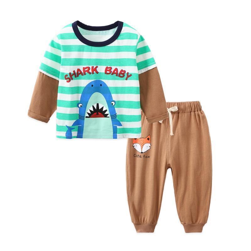 Modern Luxury Baby Boy Clothes Cotton Clothing Sets Cartoon Long-sleeved T-shirt Pants Infant Clothes 2pcs Ste For Boys and Girls Kids