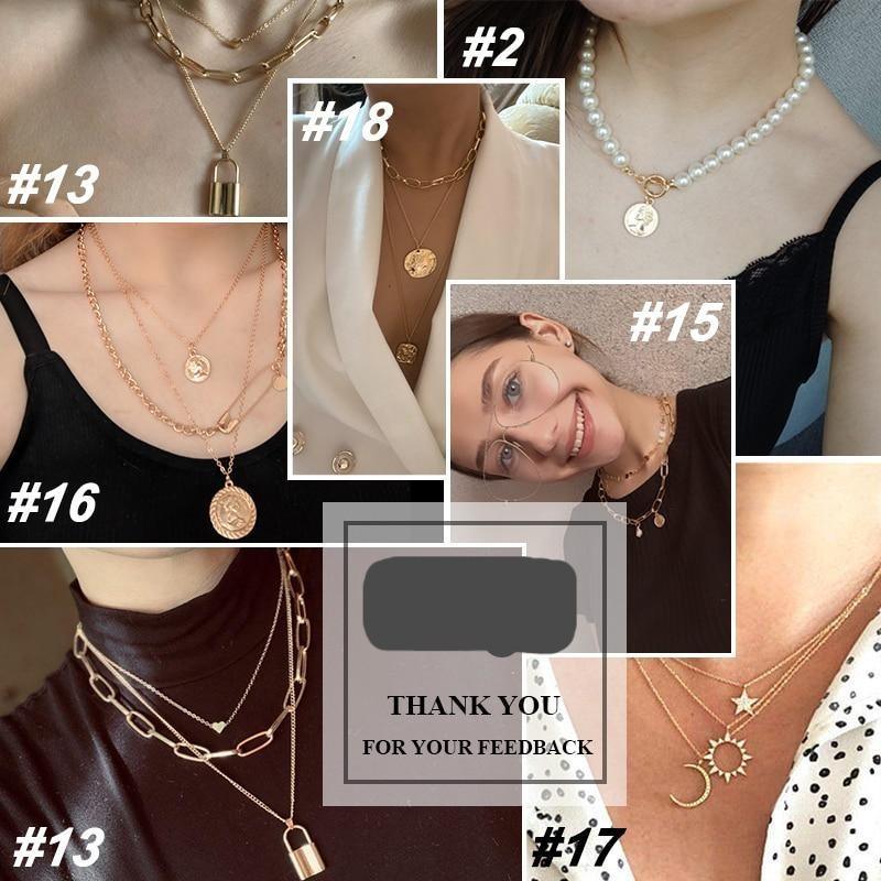 Fashion Multi Layer Lock Portrait Gold Pendants Necklaces For Women Luxury Jewelry Vintage Cool Style