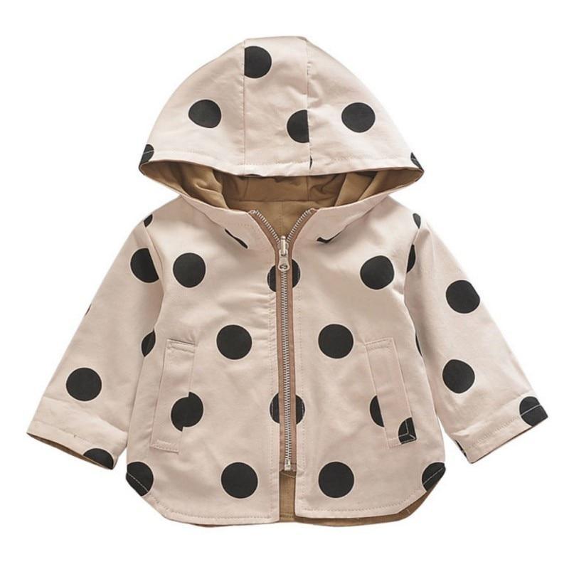 Modern Elegant Cute Dot Print Comfort Slim Cotton  Button Hooded Warm Coat  for Newborn Baby Girls With Two Face