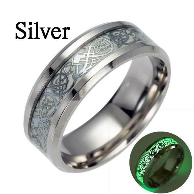 2020 New Men Fashion 316L Stainless Steel Golden Dragon Man's Ring Blu-ray Fluroscent  Celtic Tungsten Rings Simple Fashion High Quality Jewelry Design