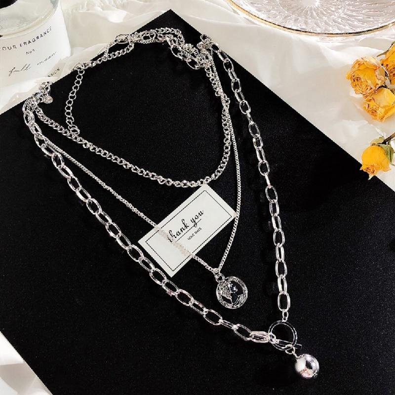 Trend New Luxury Elegant Cool Ladies Metal Ball Coin Cross Pendant Multi-layer Design Long Chain Necklace For Women In elegant Modern Design