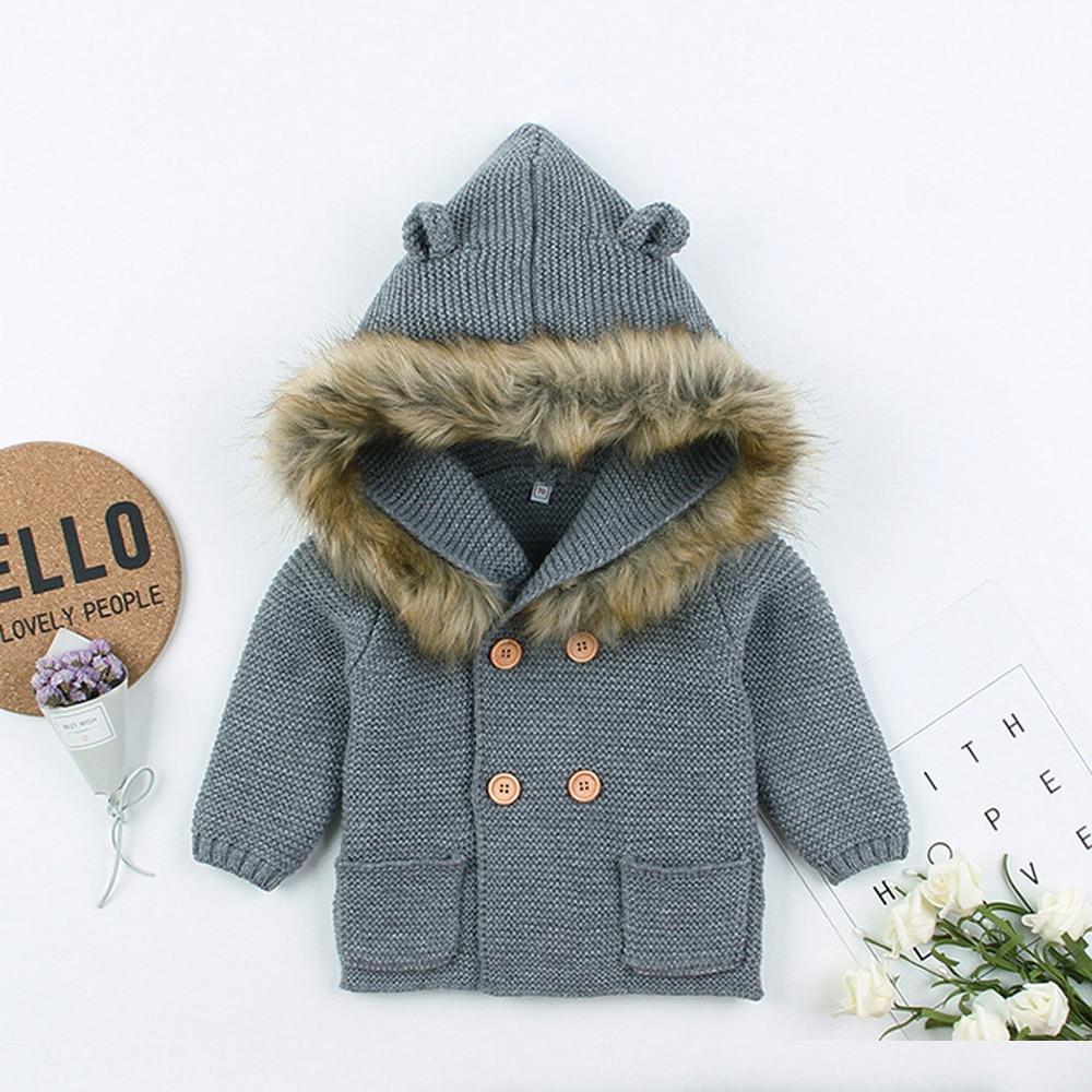 Warm Winter Luxury Newborn Baby Boy Girl Knitted Buttons Hooded Jacket Coat In Modern Design