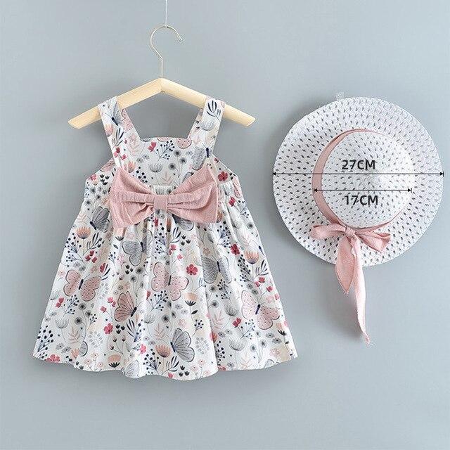 Modern Luxury Baby Girl Summer Party Clothing Cherry Dot Princess Dresses Bow Hat Outfits For Girls