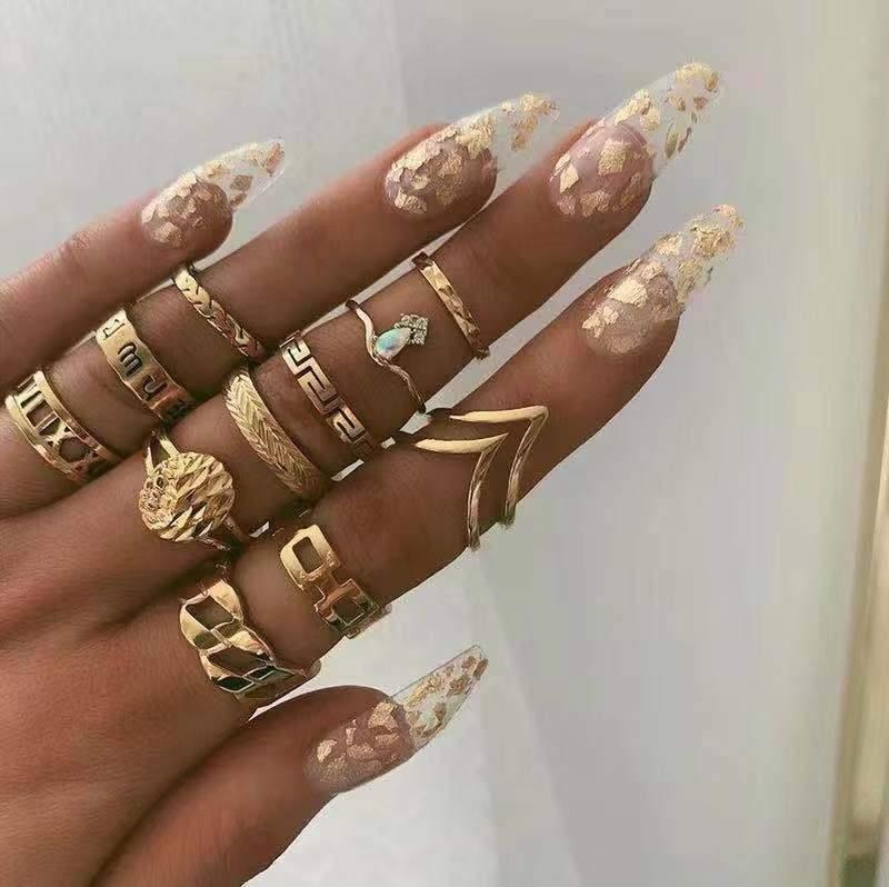 Boho Vintage Gold Star Knuckle Rings For Women BOHO Crystal Star Crescent Geometric Female Finger Rings Set Jewelry