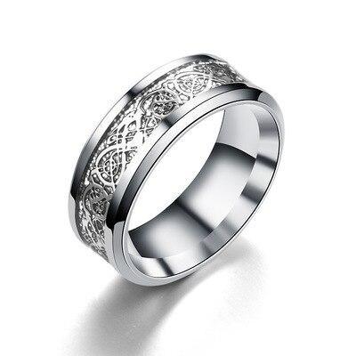 2020 New Men Fashion 316L Stainless Steel Golden Dragon Man's Ring Blu-ray Fluroscent  Celtic Tungsten Rings Simple Fashion High Quality Jewelry Design